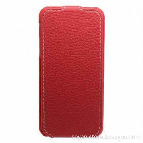 Soft Lychee PU Leather Case in Red with Flip-flop Style for iPhone 5